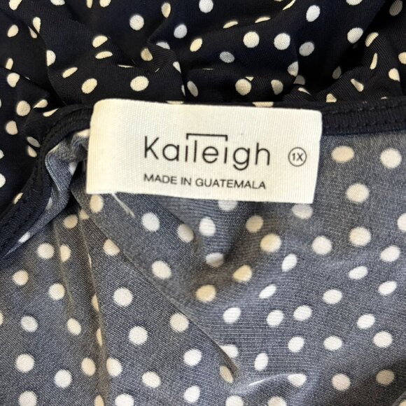 Kalileigh Navy Blue Polka Dot Romper 1X V Neck 3/4 Sleeve Elastic Waist Pockets - Picture 6 of 6
